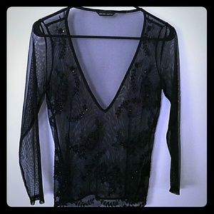 FEMININE BLACK SHEER TOP